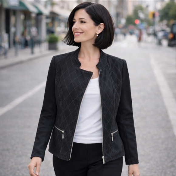 White House Black Market Jackets & Blazers - Vintage Peter Nygard Women's Jacket Suede Leather And Knit Zip Up Size M Petites